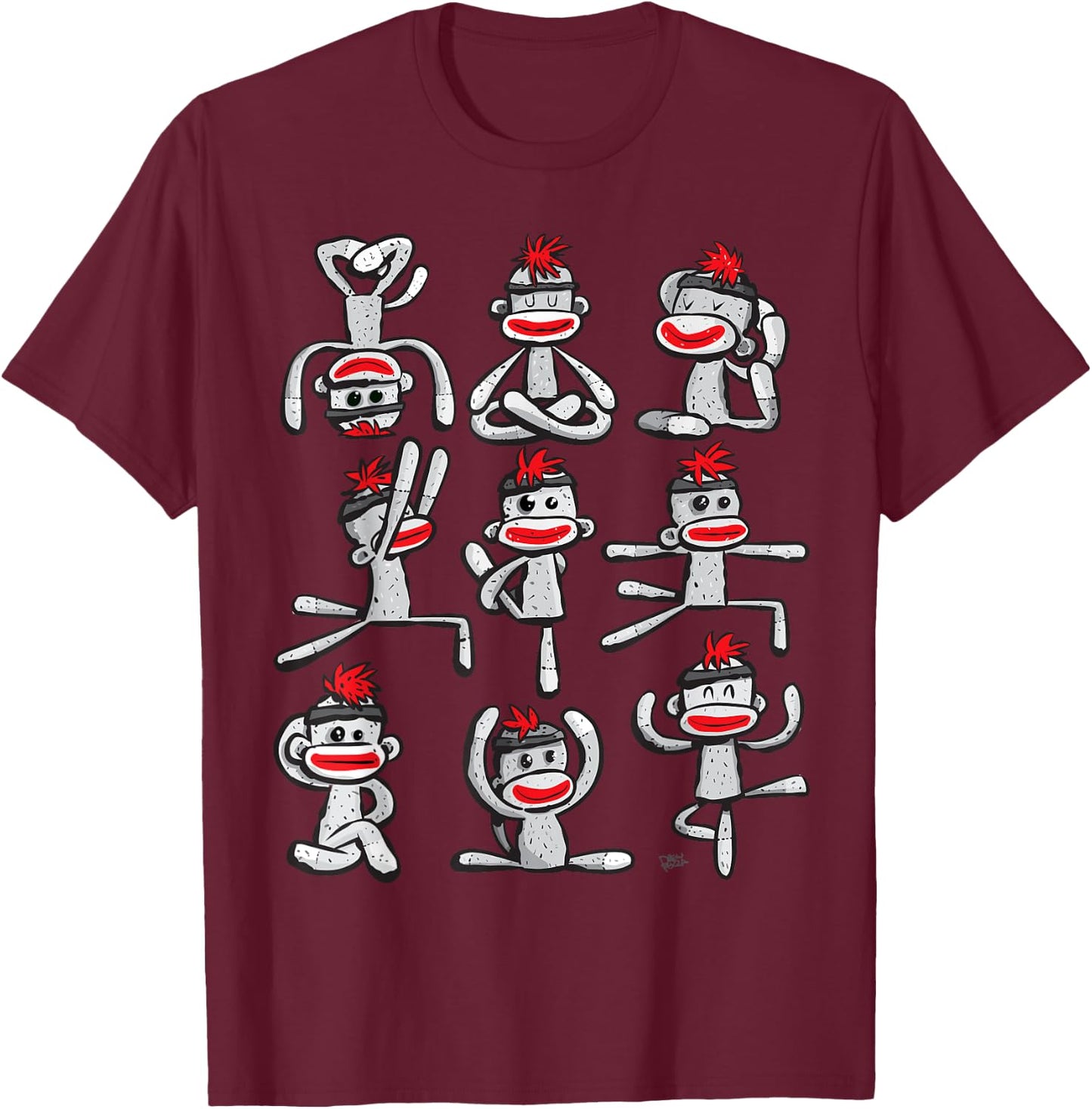 Yoga Pose Asana Sock Monkey Cute Wellness T-Shirt - T-Shirt | Maroon