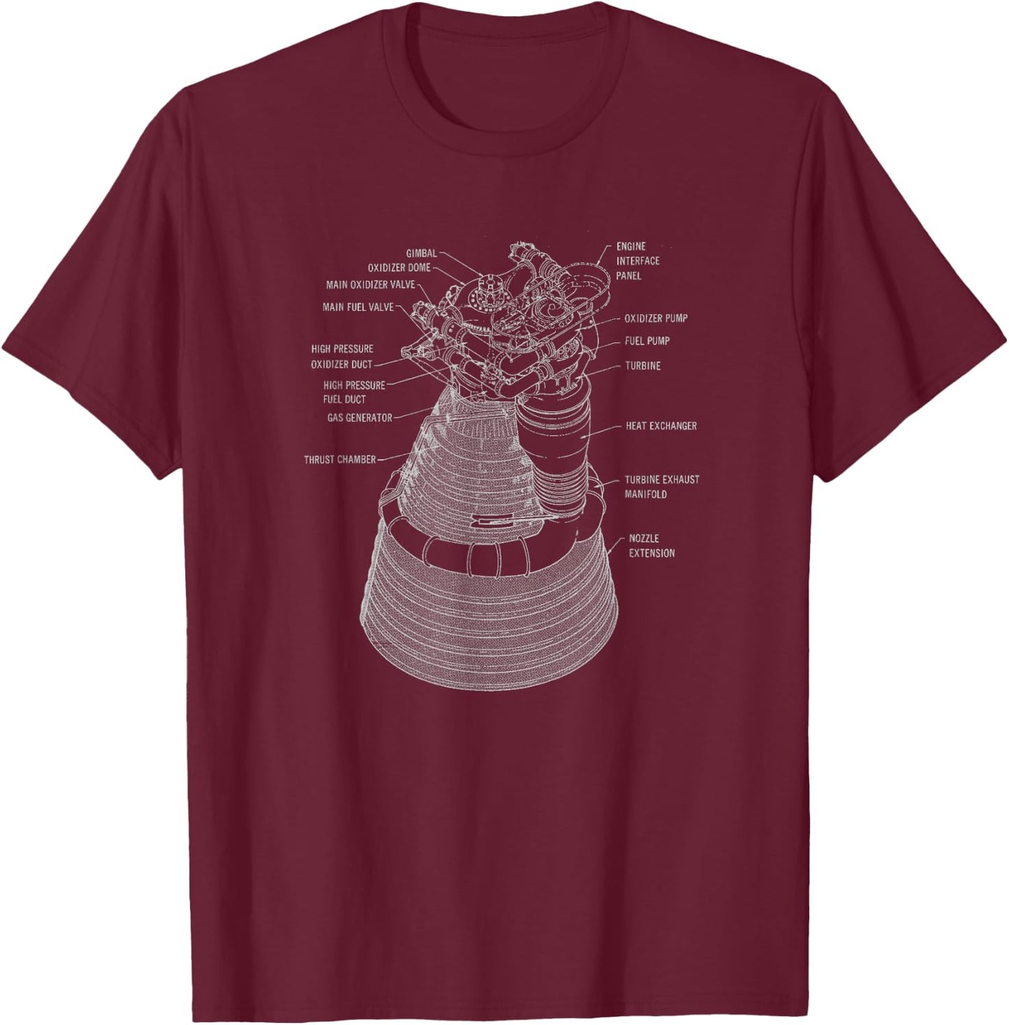 F-1 Rocket Design Drawing North American Aviatio T-Shirt - T-Shirt | Maroon