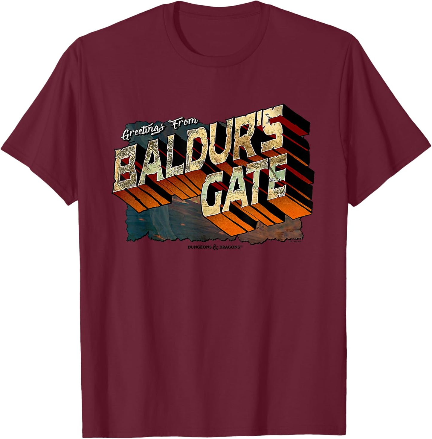 Dungeons & Dragons Greetings from Baldur's Gate T-Shirt - T-Shirt | Maroon