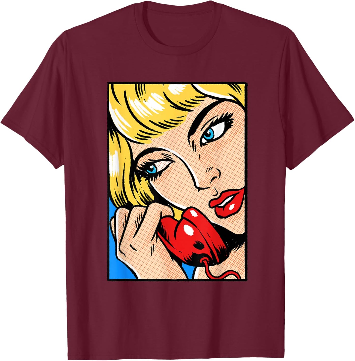 Suspicious Women Pop Art Comic Book Popular Culture Artist T-Shirt - T-Shirt | Maroon
