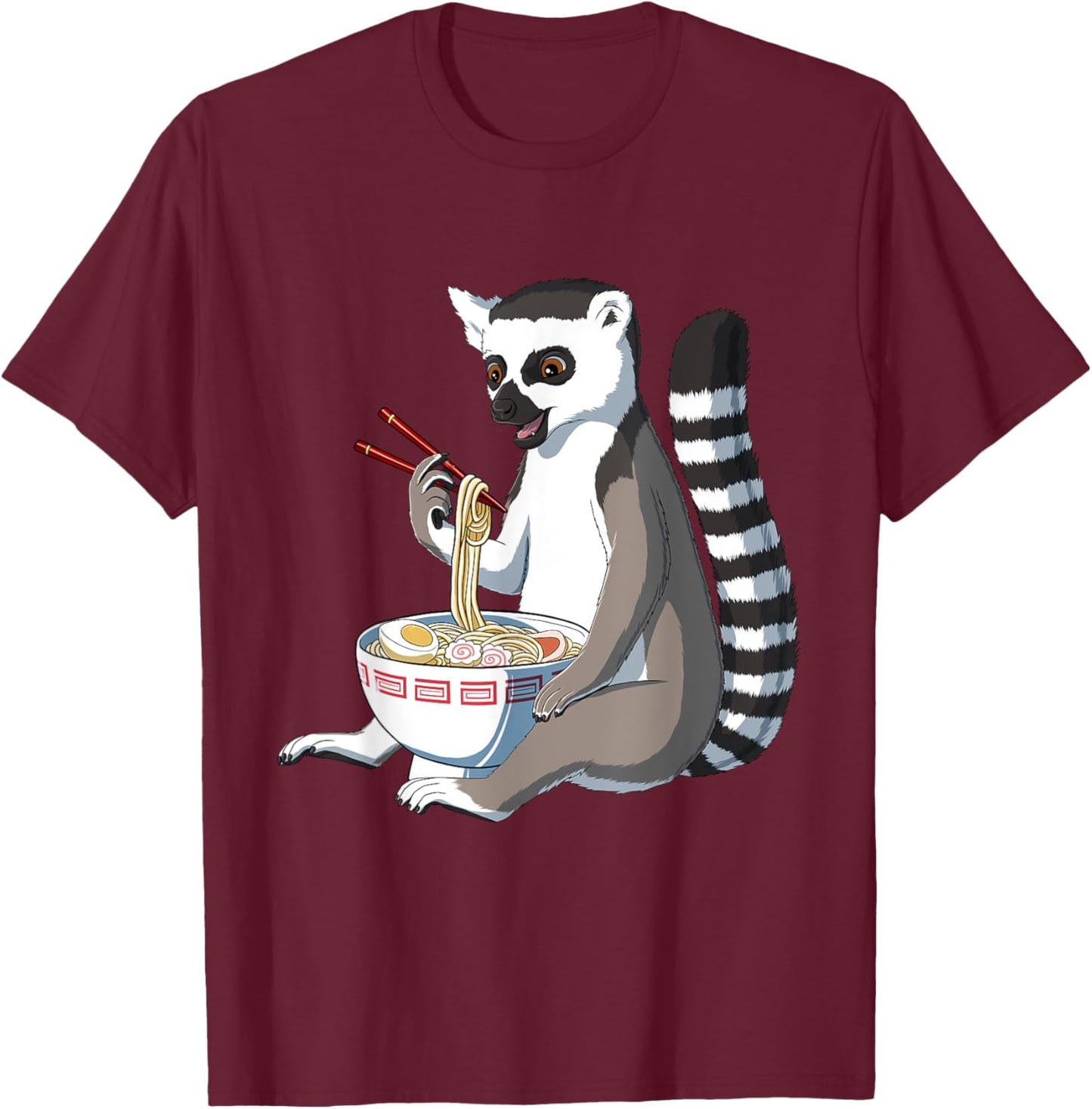 Lemur Gifts Japanese Anime Lemur Ramen Bowl - -Adults, Black, Small T-Shirt - T-Shirt | Maroon