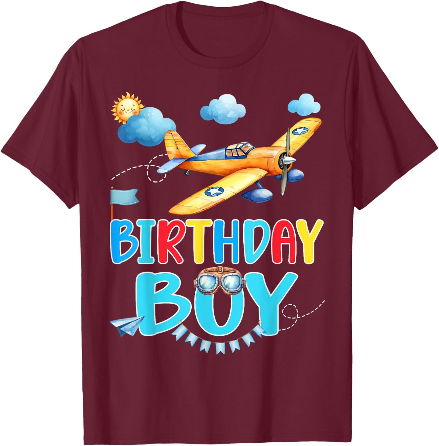 Kids Birthday Boy Flight Crew Squad Airplane Matching Family T-Shirt - T-Shirt | Maroon