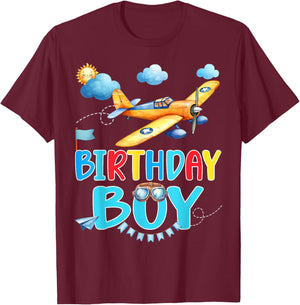 Kids Birthday Boy Flight Crew Squad Airplane Matching Family T-Shirt - T-Shirt | Maroon