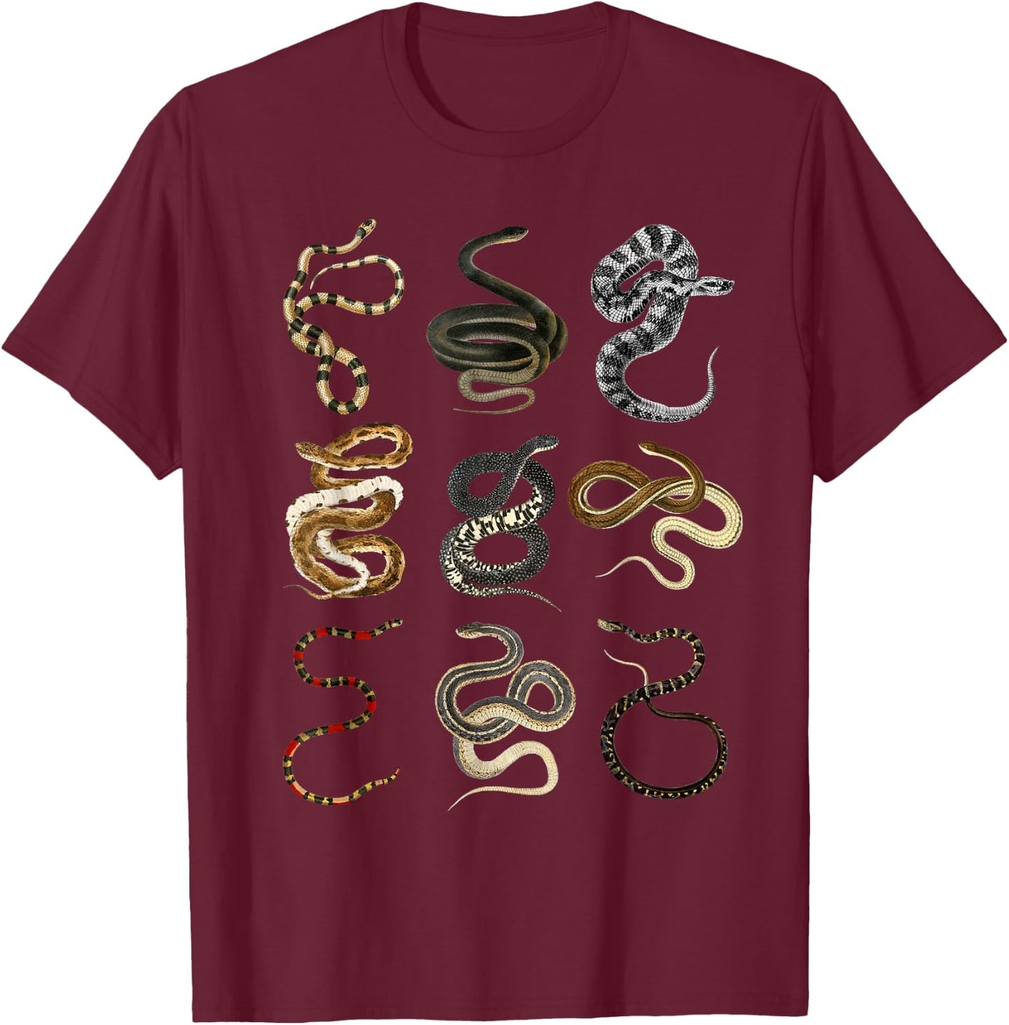 Different Types of Snakes for Snake Lovers T-Shirt - T-Shirt | Maroon