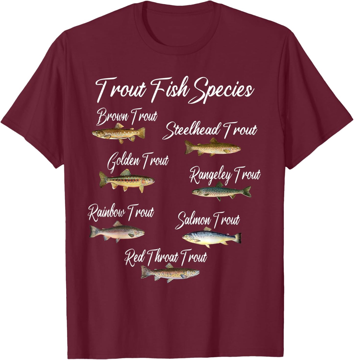 Types of Trout Fish Species Fishing Angling Outfit T-Shirt - T-Shirt | Maroon