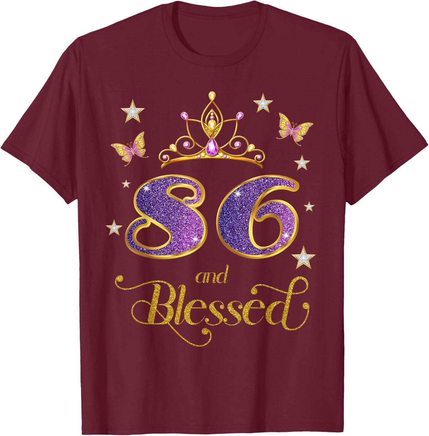 86 and Blessed 86 Years Old Birthday 86th Birthday T-Shirt - T-Shirt | Maroon