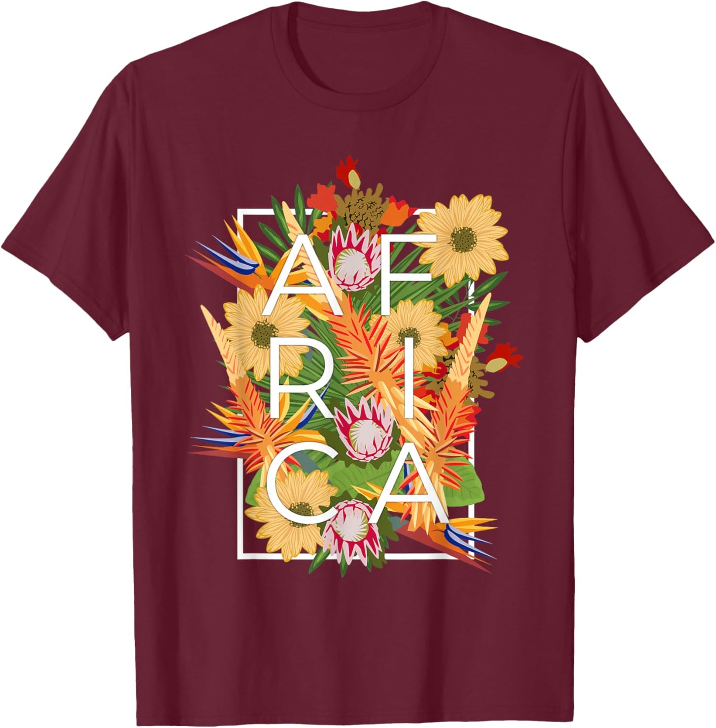 Flowers of Africa Word Art - African Pride T-Shirt - T-Shirt | Maroon