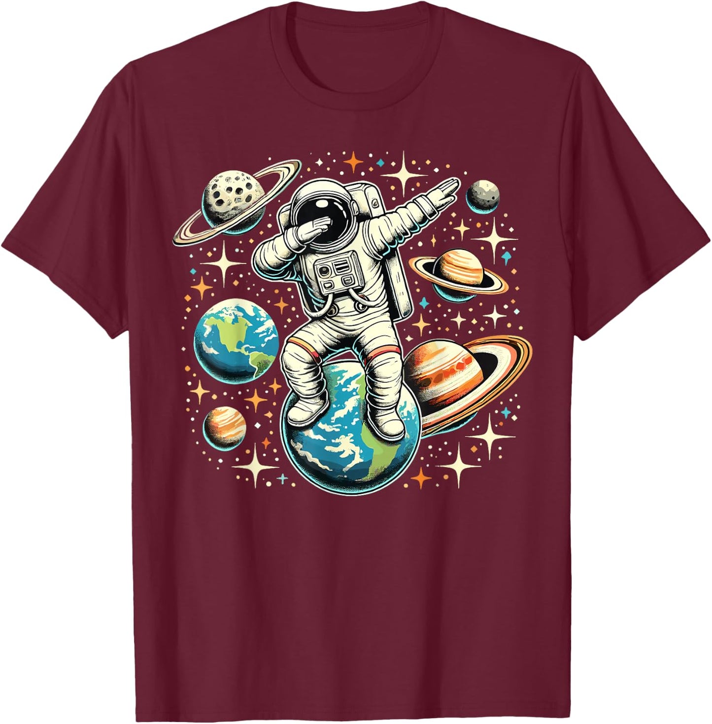 Astronaut Dabbing Space Galaxy T-Shirt - T-Shirt | Maroon