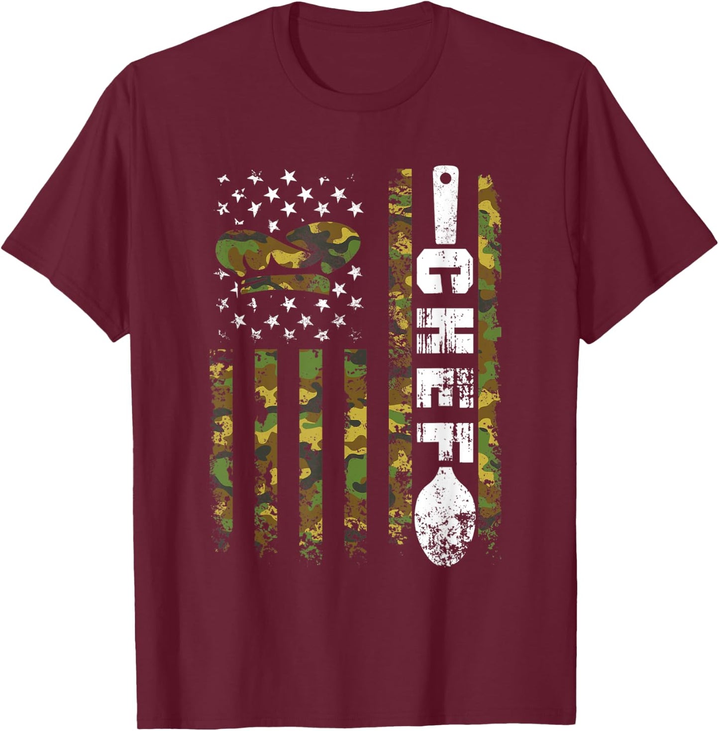 American Flag Camouflage Chef Patriotic 4th Of July T-Shirt - T-Shirt | Maroon