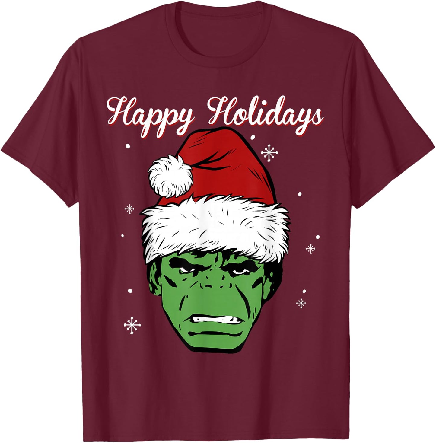 Marvel Hulk Santa Hat Happy Holidays Portrait Christmas T-Shirt - T-Shirt | Maroon