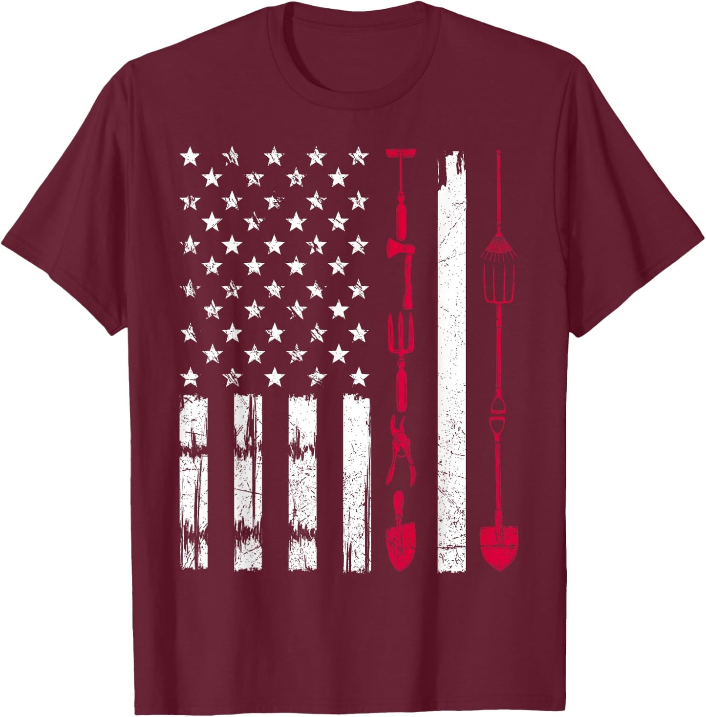 USA Gardening Flag Proud American Gardener Patriotic Retro T-Shirt - T-Shirt | Maroon