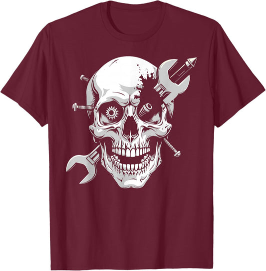 Skull mechanic wrench screw mechanic gifts T-Shirt - T-Shirt | Maroon