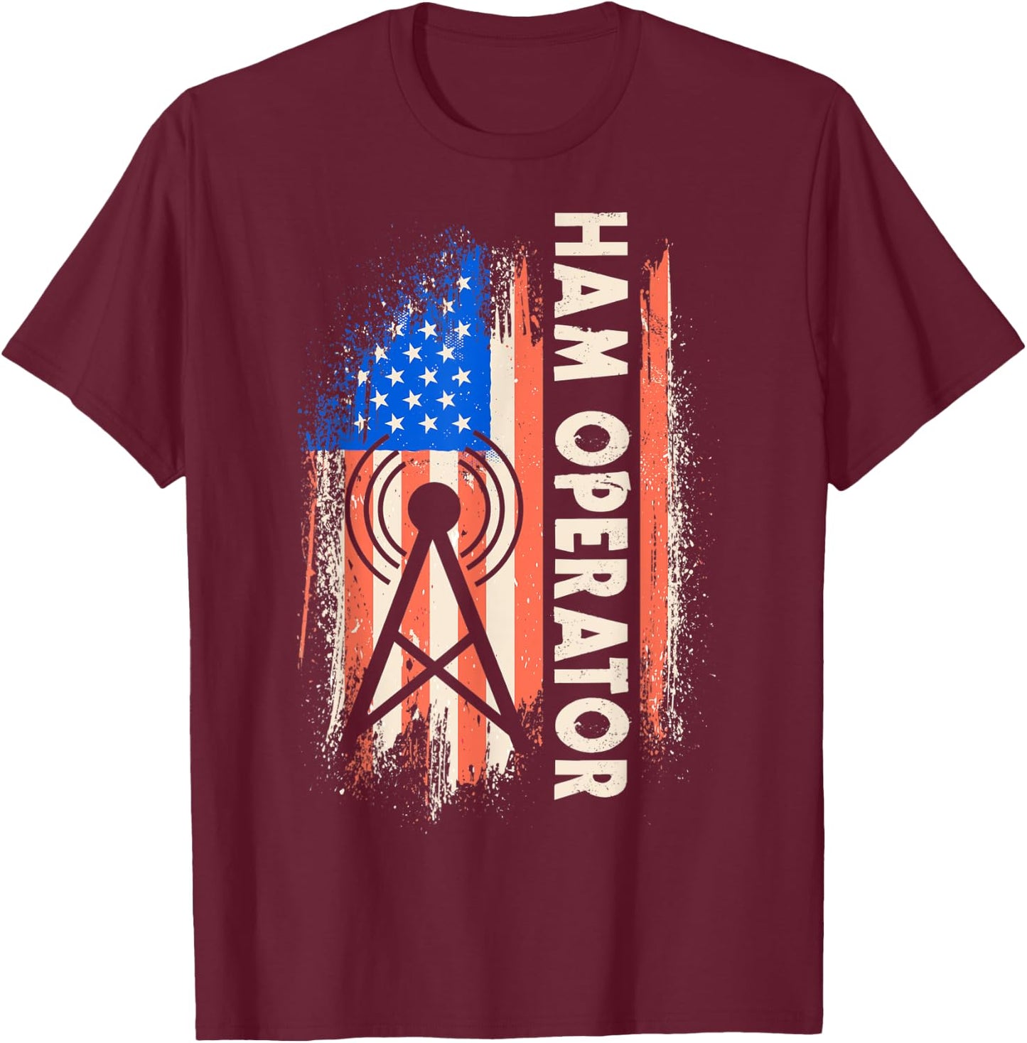 Patriotic USA Flag Ham Radio Amateur Radio Operator Women Men T-Shirt - T-Shirt | Maroon