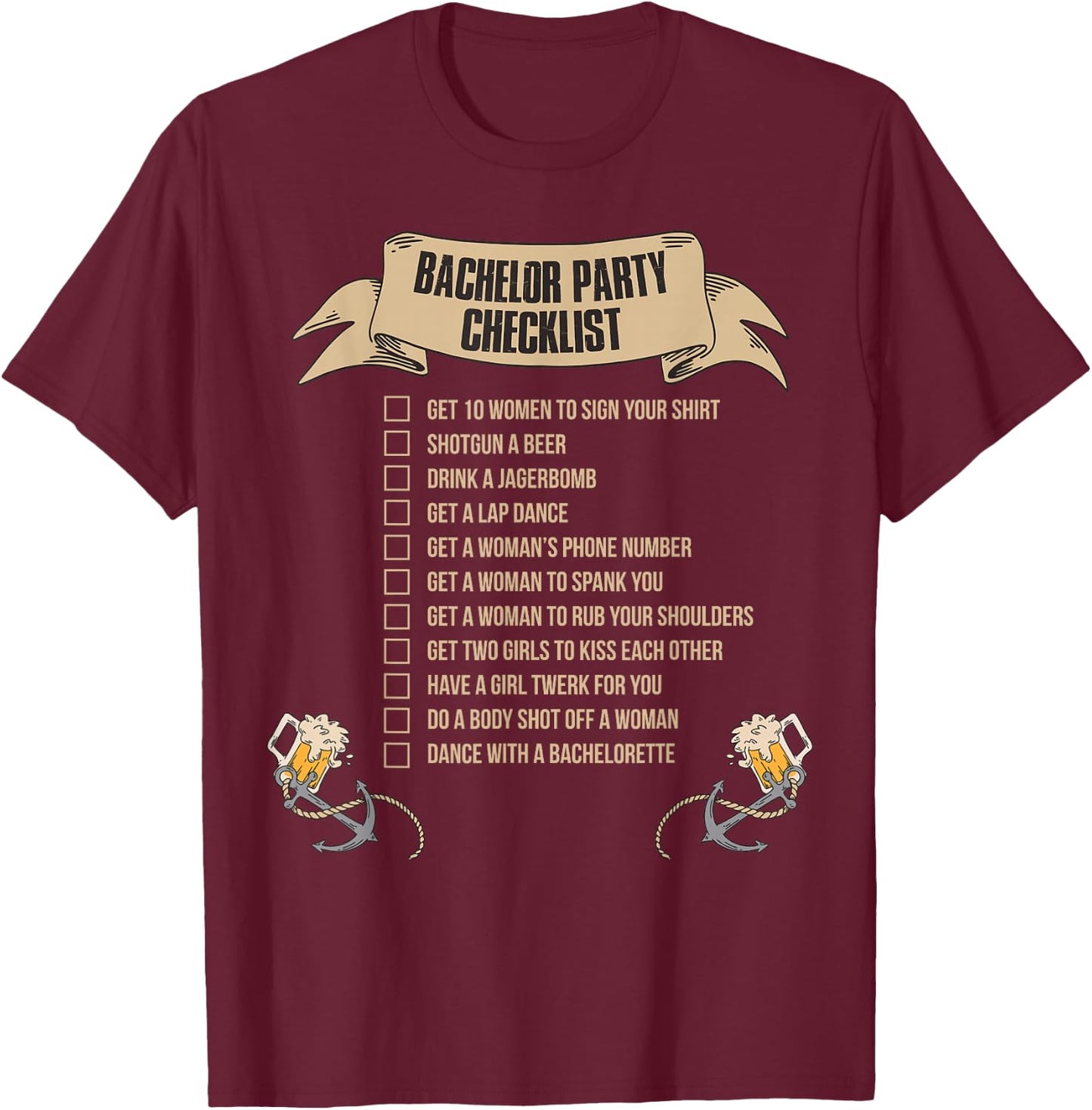 Bachelor Party Checklist T-Shirt - T-Shirt | Maroon