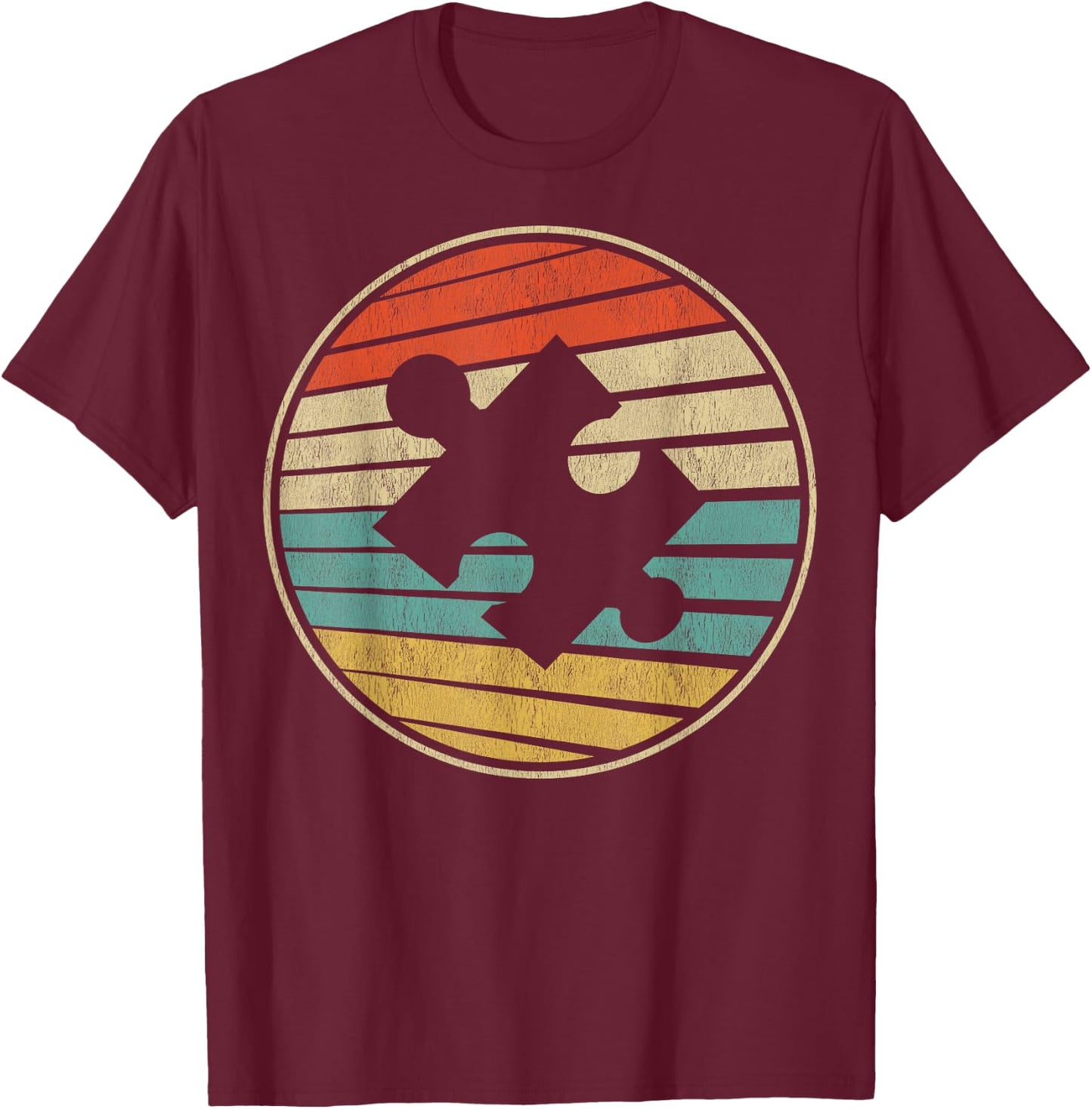 Cute Autism Awareness Vintage 70s 80s Autism Mom Dad Puzzle T-Shirt - T-Shirt | Maroon