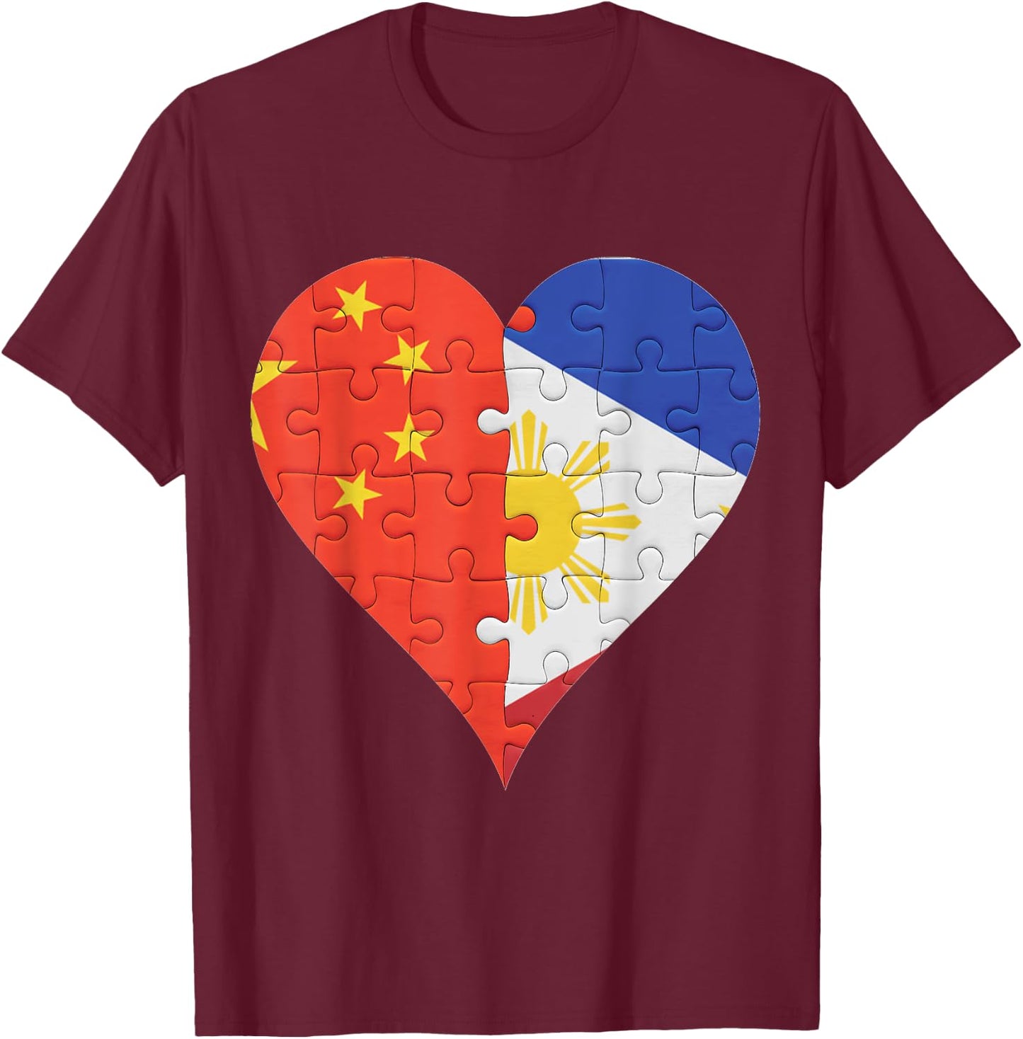 Chinese Filipino Flag Heart T-Shirt - T-Shirt | Maroon