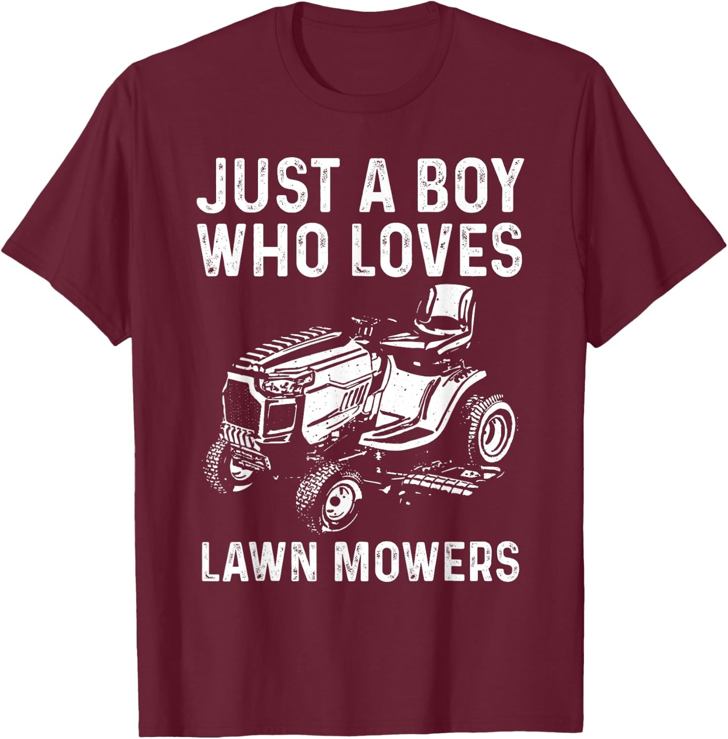 Funny Lawn Mower For Boys Kids Gardening Landscaping Tractor T-Shirt - T-Shirt | Maroon