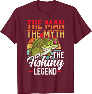The Man The Myth The Fishing Legend Fish Hunting T-Shirt - T-Shirt | Maroon