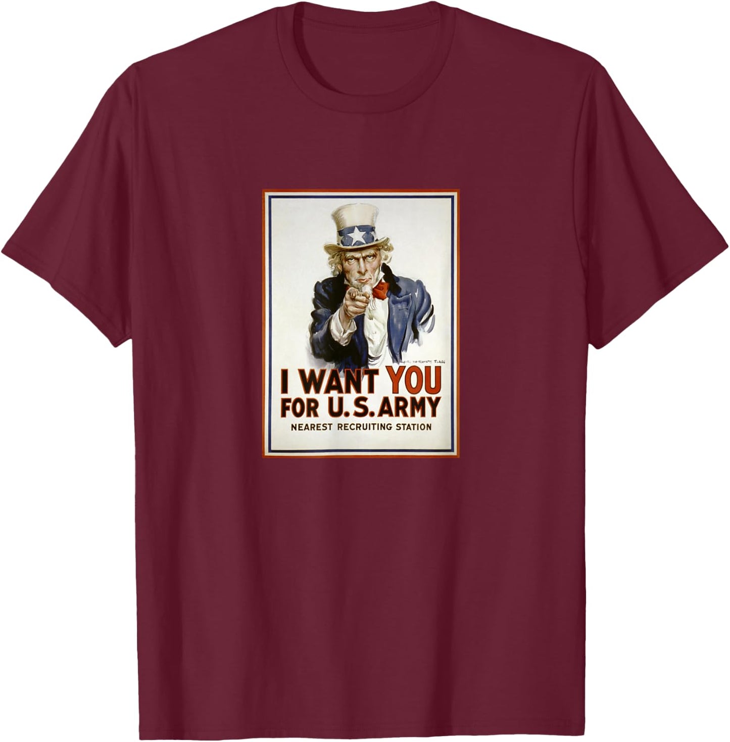 Uncle Sam Vintage I Want You For US Army Patriotic Humor T-Shirt - T-Shirt | Maroon