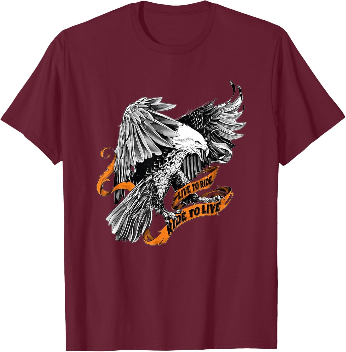US Eagle, biker, live to ride ride to live T-Shirt - T-Shirt | Maroon