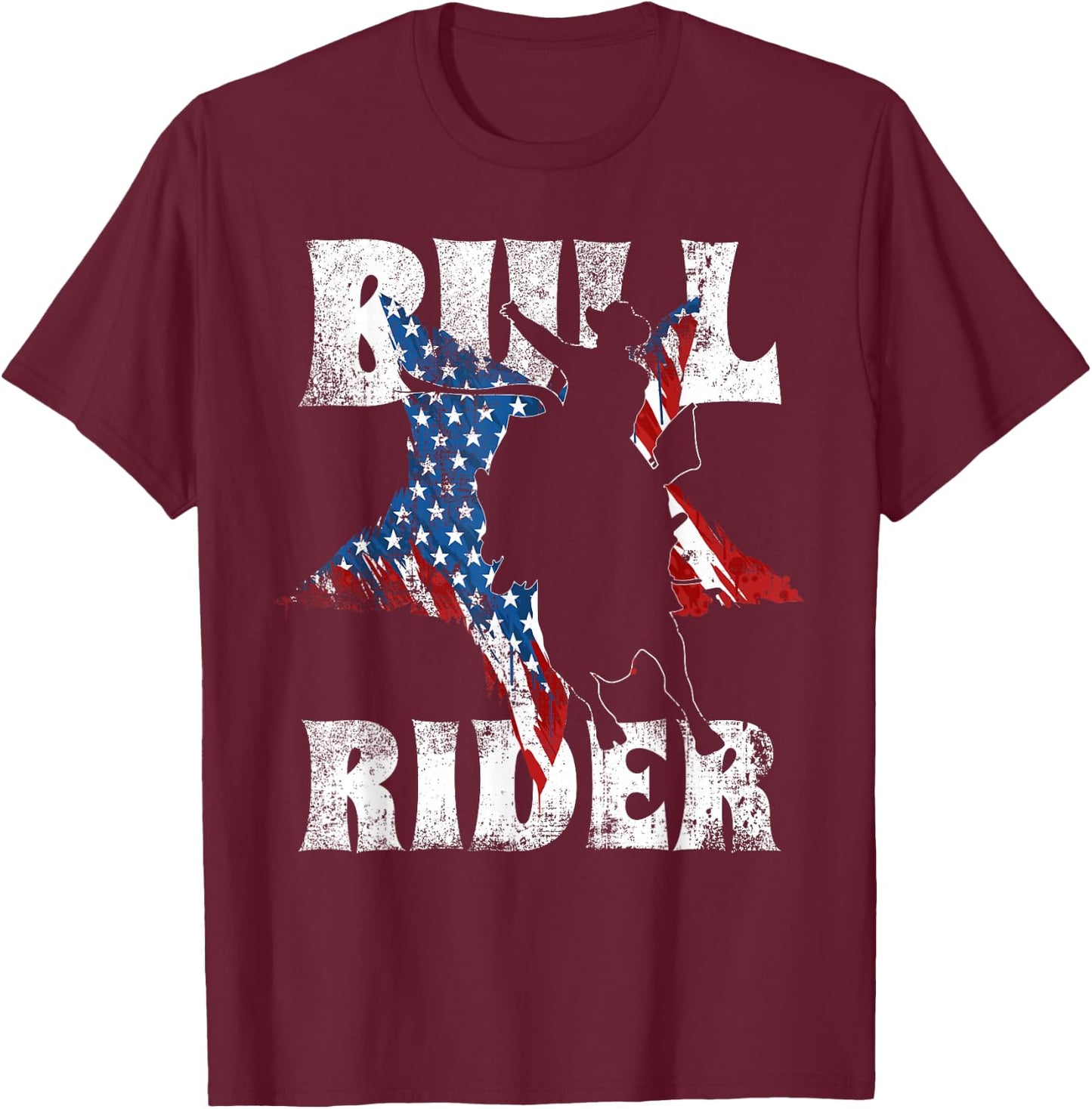 Western Bull Rider US Flag for American Bull Riding Chaps T-Shirt - T-Shirt | Maroon