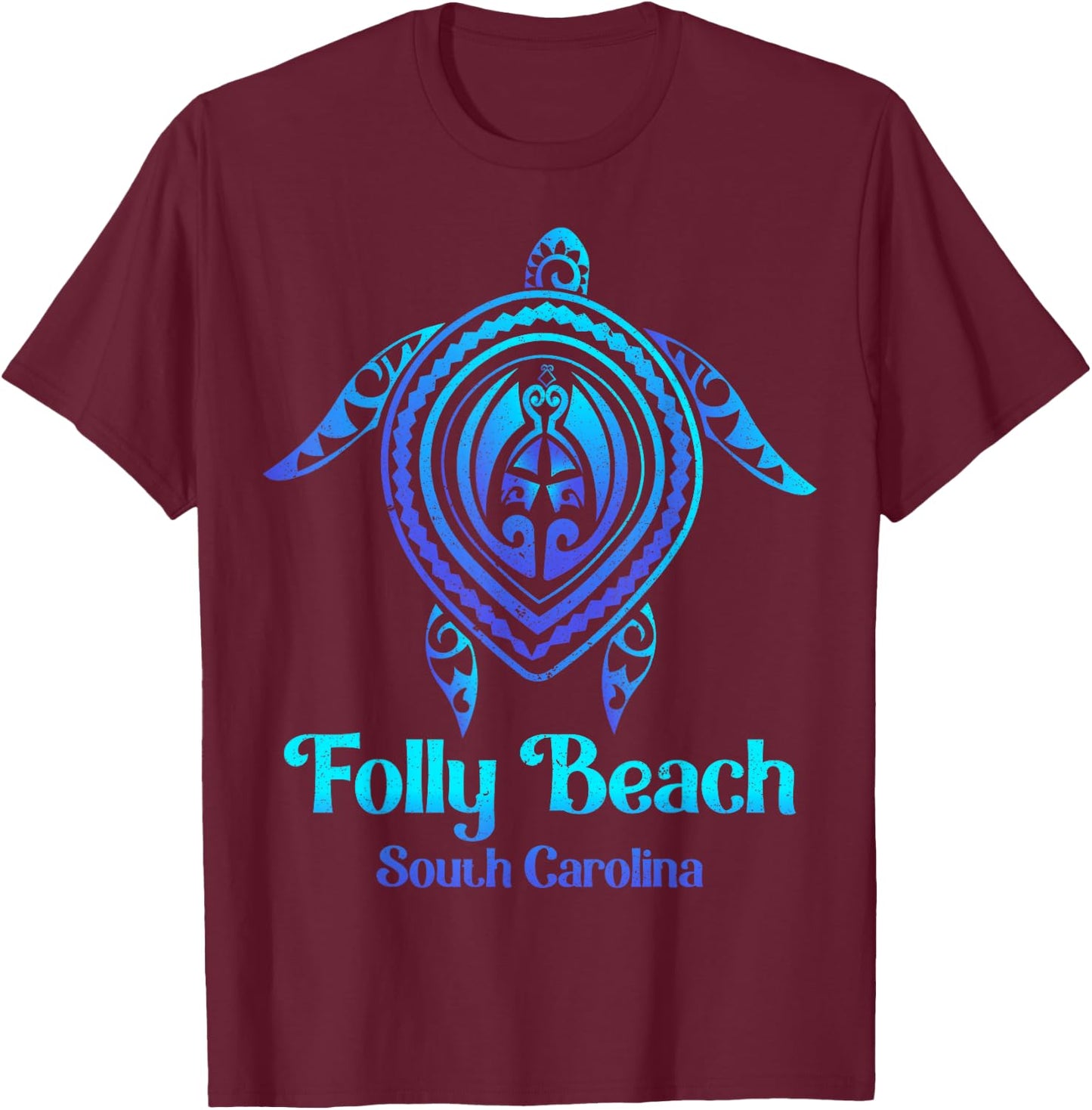 Folly Beach South Carolina SC Souvenirs Blue Sea Turtle T-Shirt - T-Shirt | Maroon