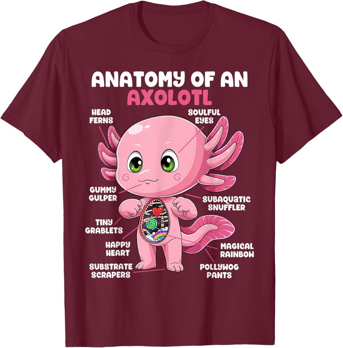 Axolotl Anatomy Shirt Anatomy of an Axolotl Biology Science T-Shirt - T-Shirt | Maroon