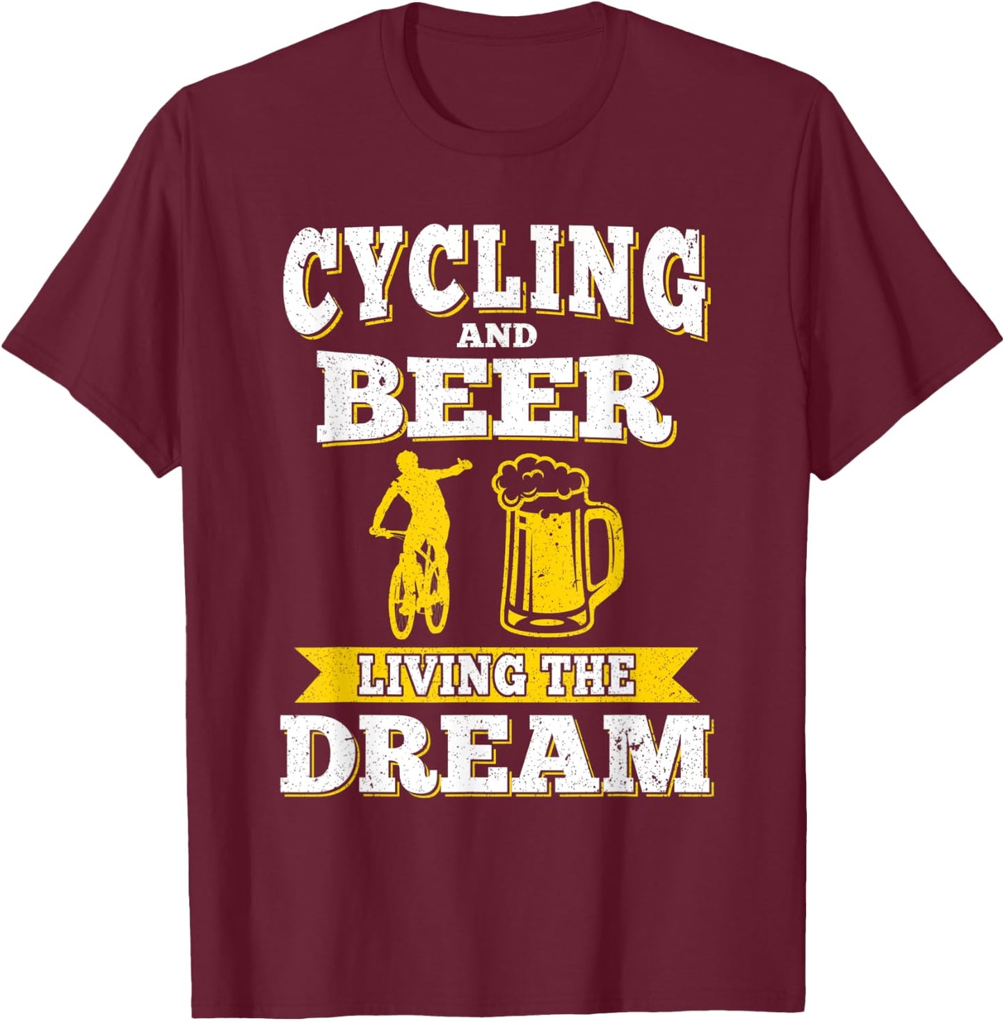 Funny Cycling & Beer Living The Dream Beer Day Oktoberfest T-Shirt - T-Shirt | Maroon