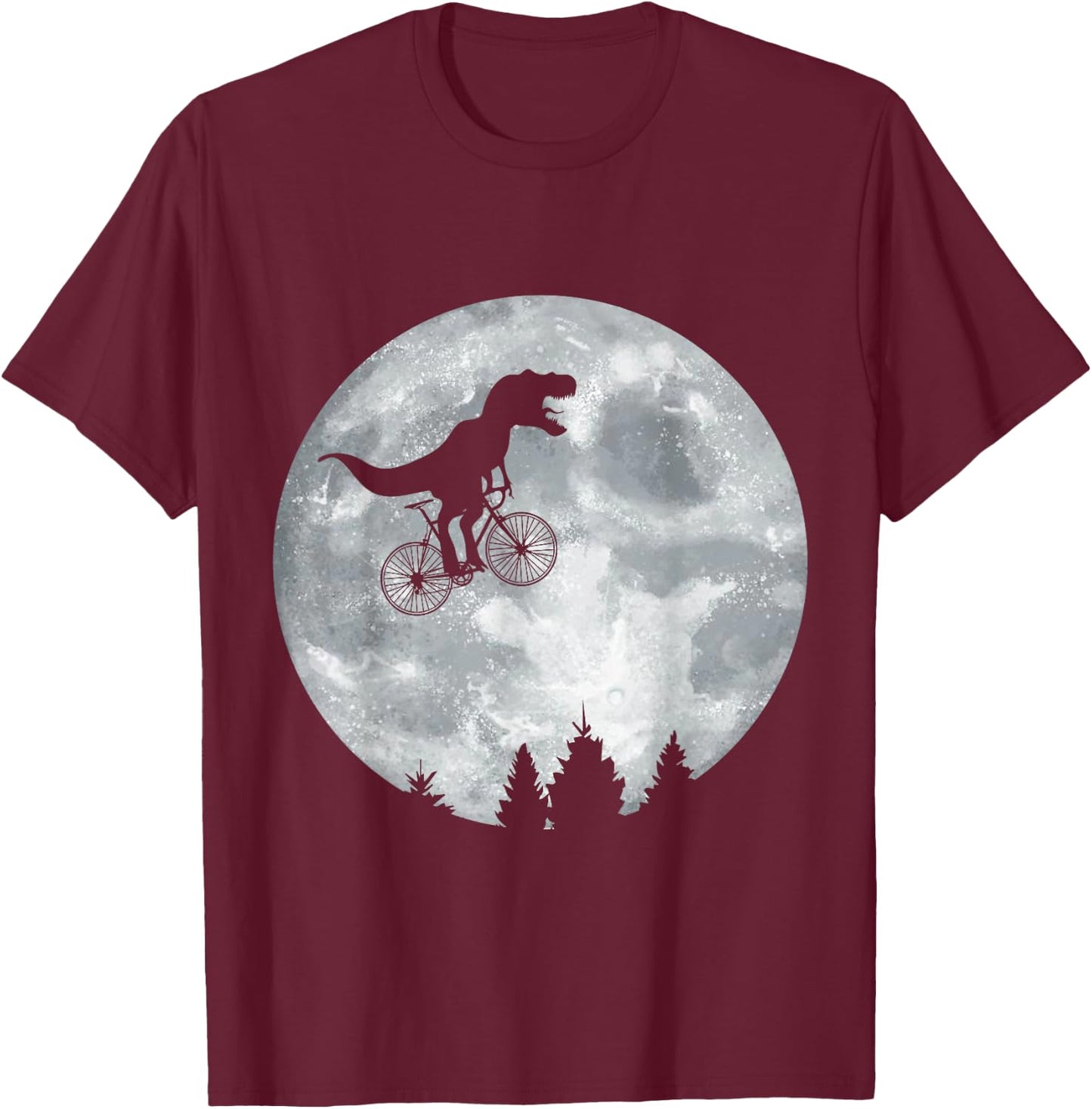 Dino Trex Riding Moon Bike Halloween Lunar Cycling T-Shirt - T-Shirt | Maroon