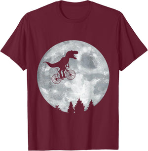 Dino Trex Riding Moon Bike Halloween Lunar Cycling T-Shirt - T-Shirt | Maroon