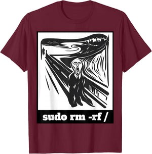 Sudo RM -RF Programmer Sysadmin Developer Joke Coder Linux T-Shirt - T-Shirt | Maroon