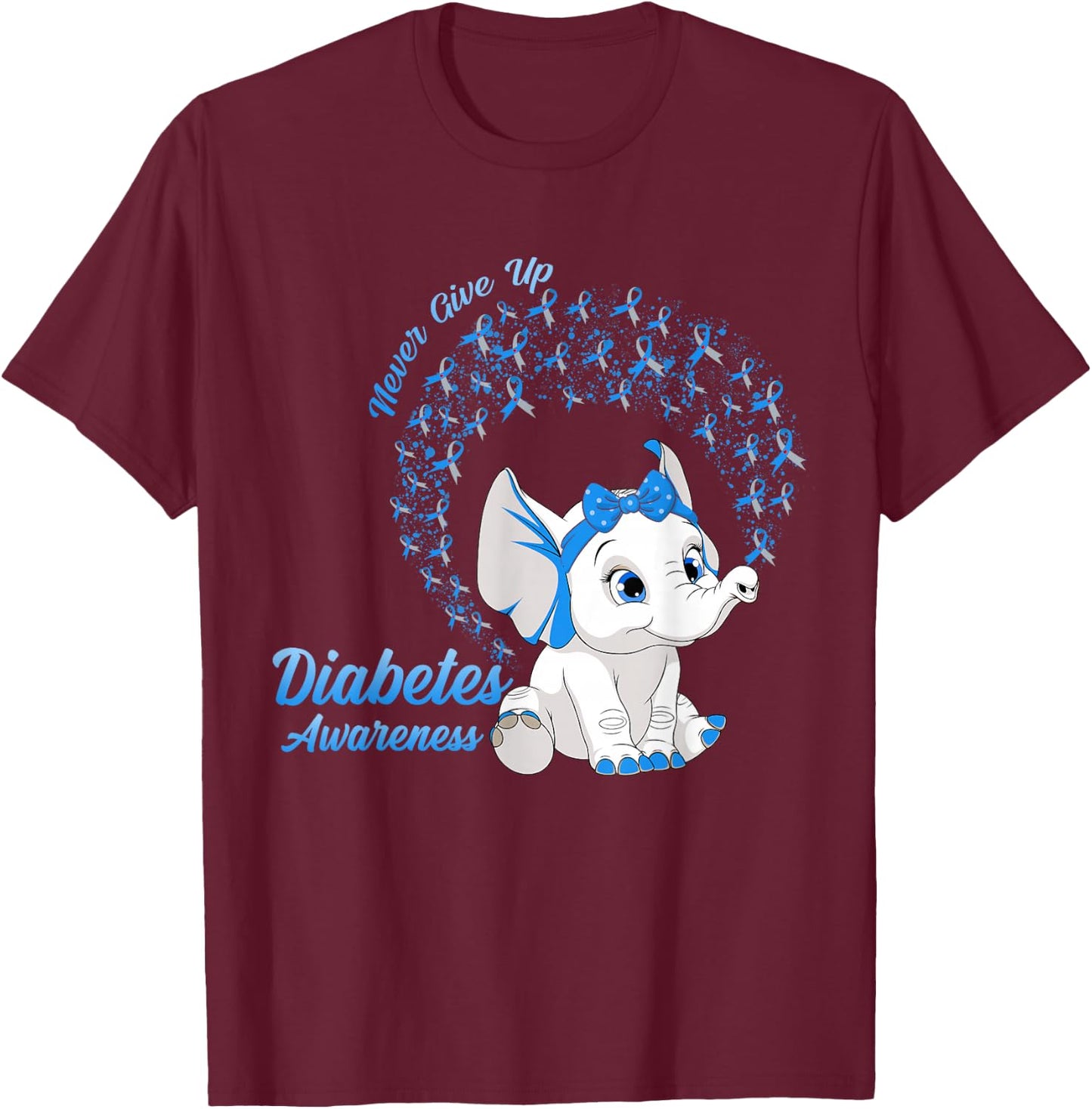 Elephant Type One TD1 Diabetes Awareness Day Month Ribbon T-Shirt - T-Shirt | Maroon