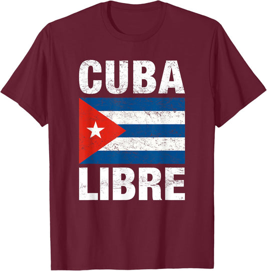 Cuba Libre, Free Cuba, Cuban Flag T-Shirt - T-Shirt | Maroon
