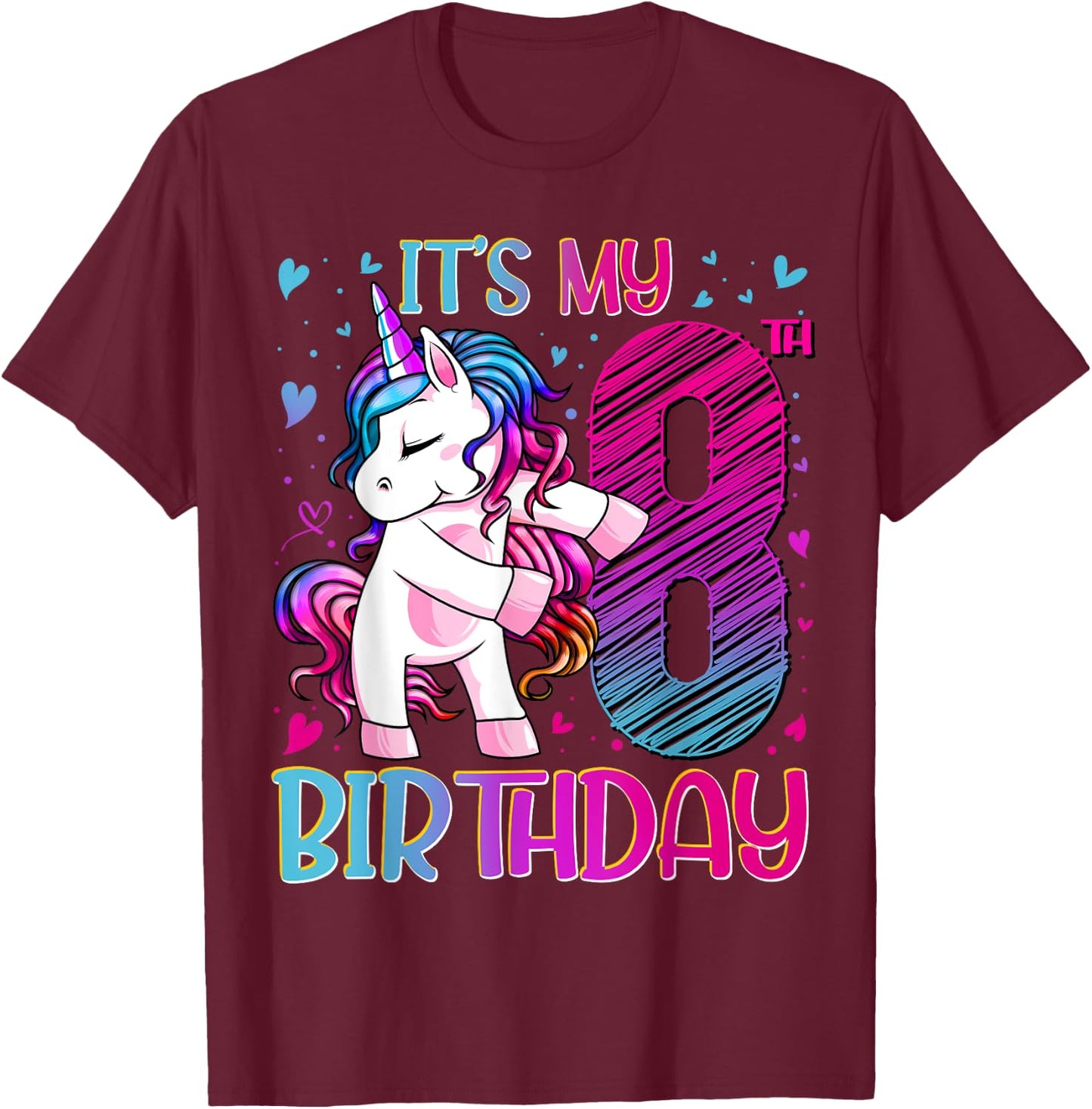 8 Year Old Gifts Unicorn Flossing 8th Birthday Girl Party T-Shirt - T-Shirt | Maroon
