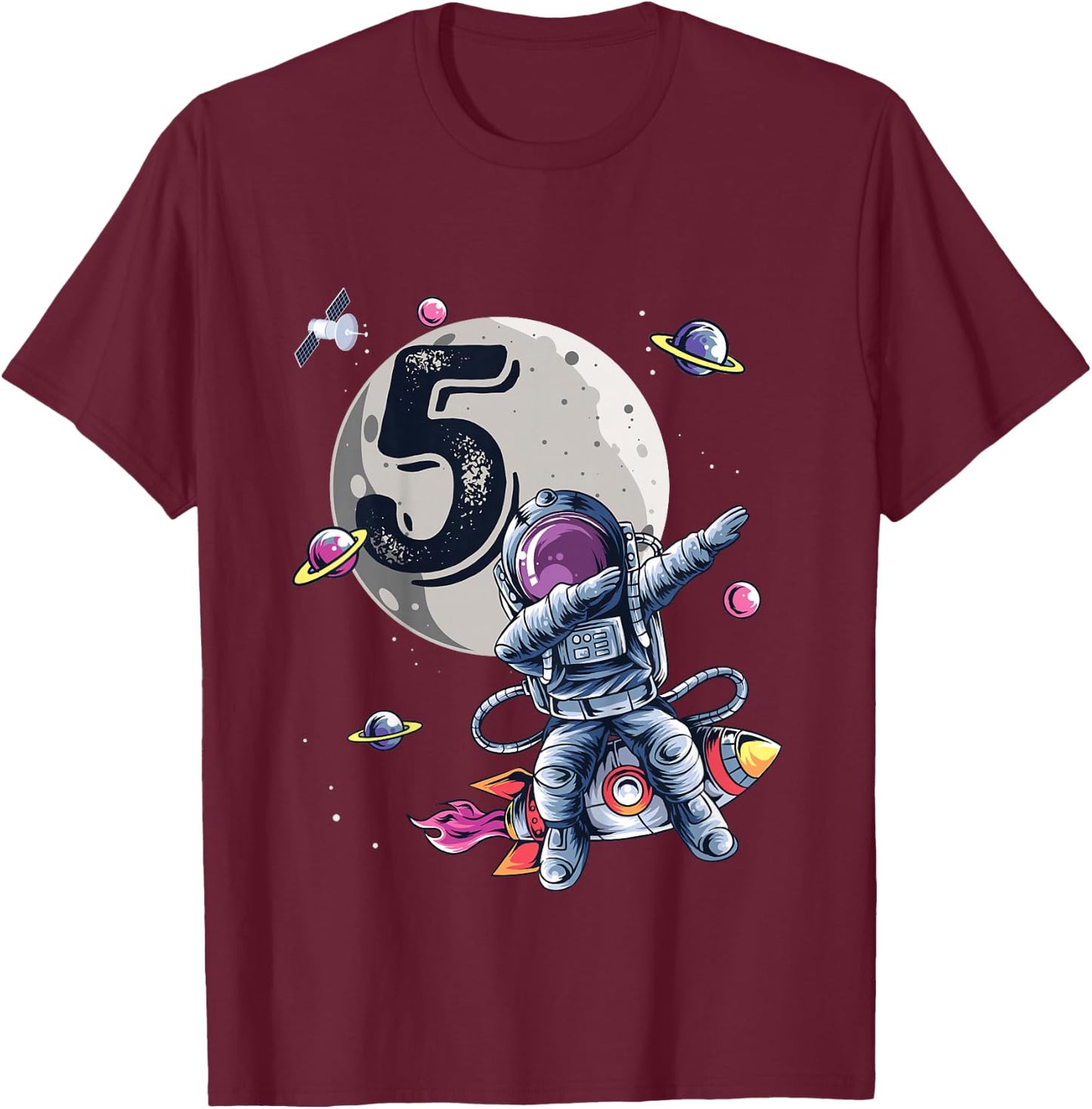 Kids 5 Years Old Birthday Boy Astronaut Gifts Space 5th B-Day T-Shirt - T-Shirt | Maroon