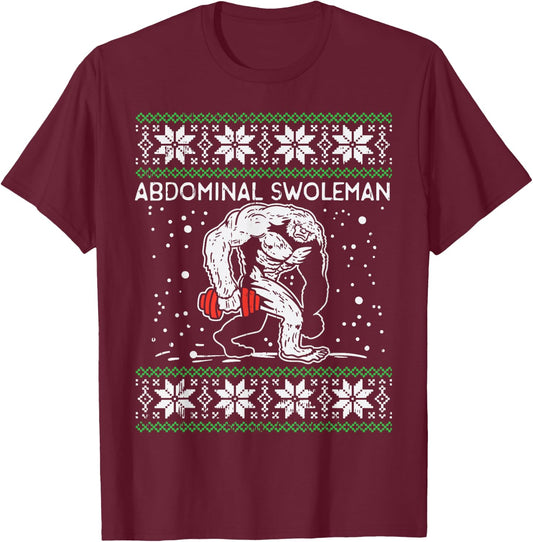 Abdominal Swoleman Yeti Fun Christmas Gym Weightlifter Gift T-Shirt - T-Shirt | Maroon