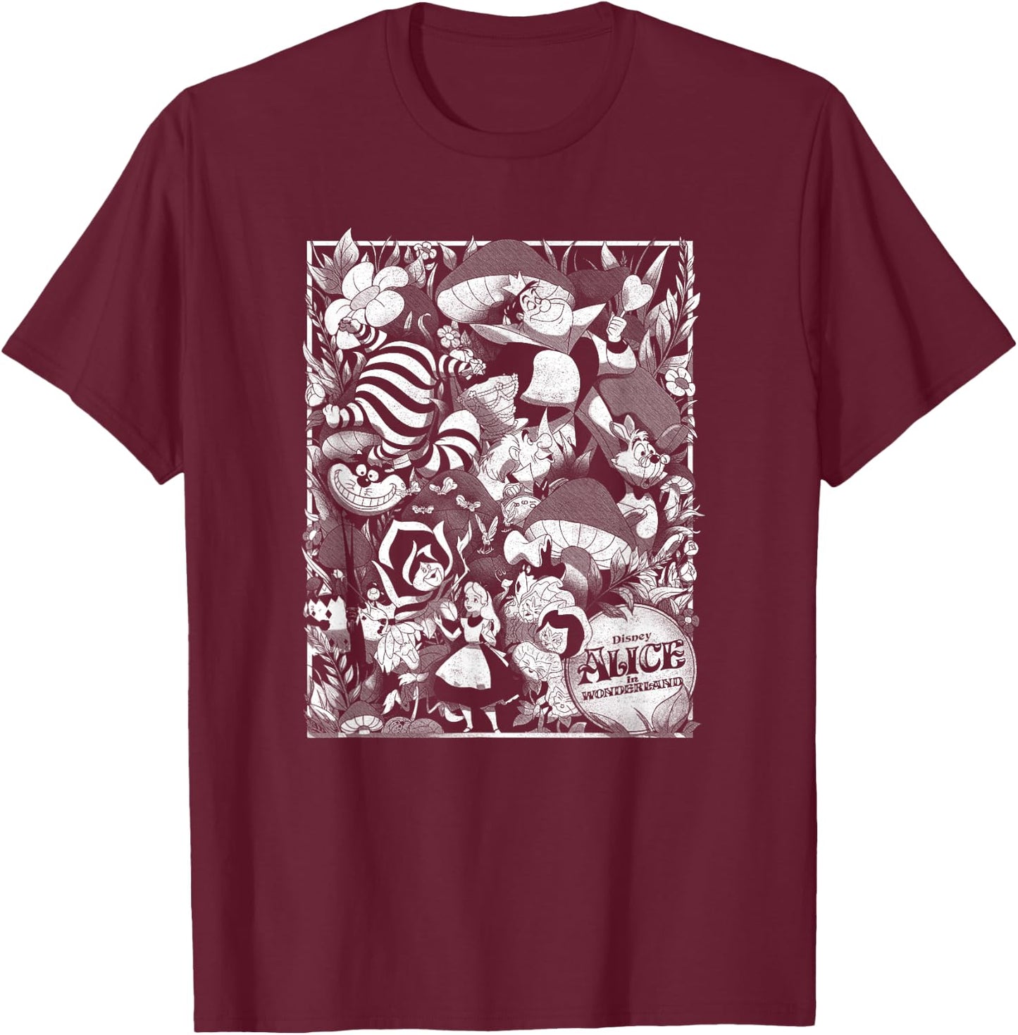 Disney Alice In Wonderland Group Collage Poster T-Shirt - T-Shirt | Maroon