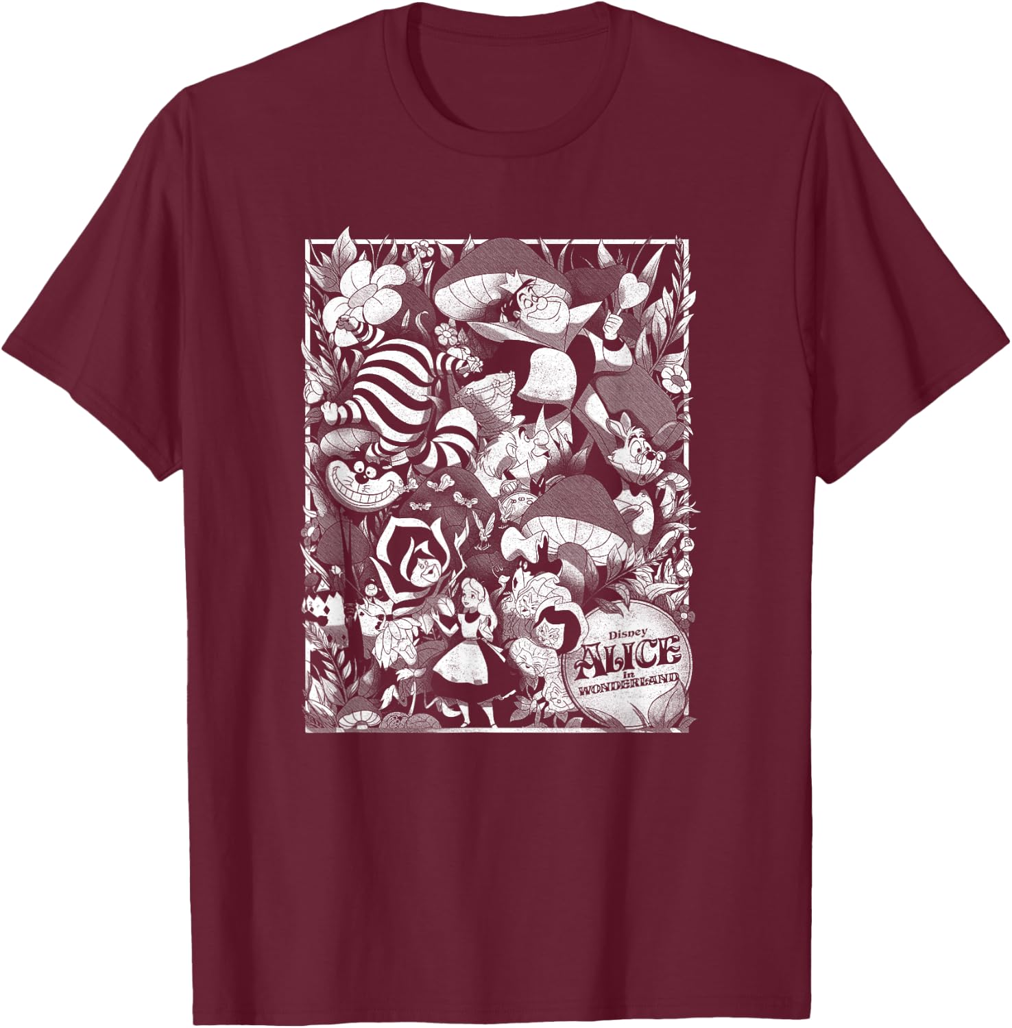 Disney Alice In Wonderland Group Collage Poster T-Shirt - T-Shirt | Maroon