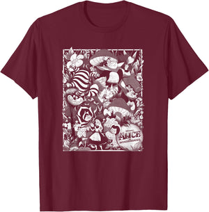 Disney Alice In Wonderland Group Collage Poster T-Shirt - T-Shirt | Maroon
