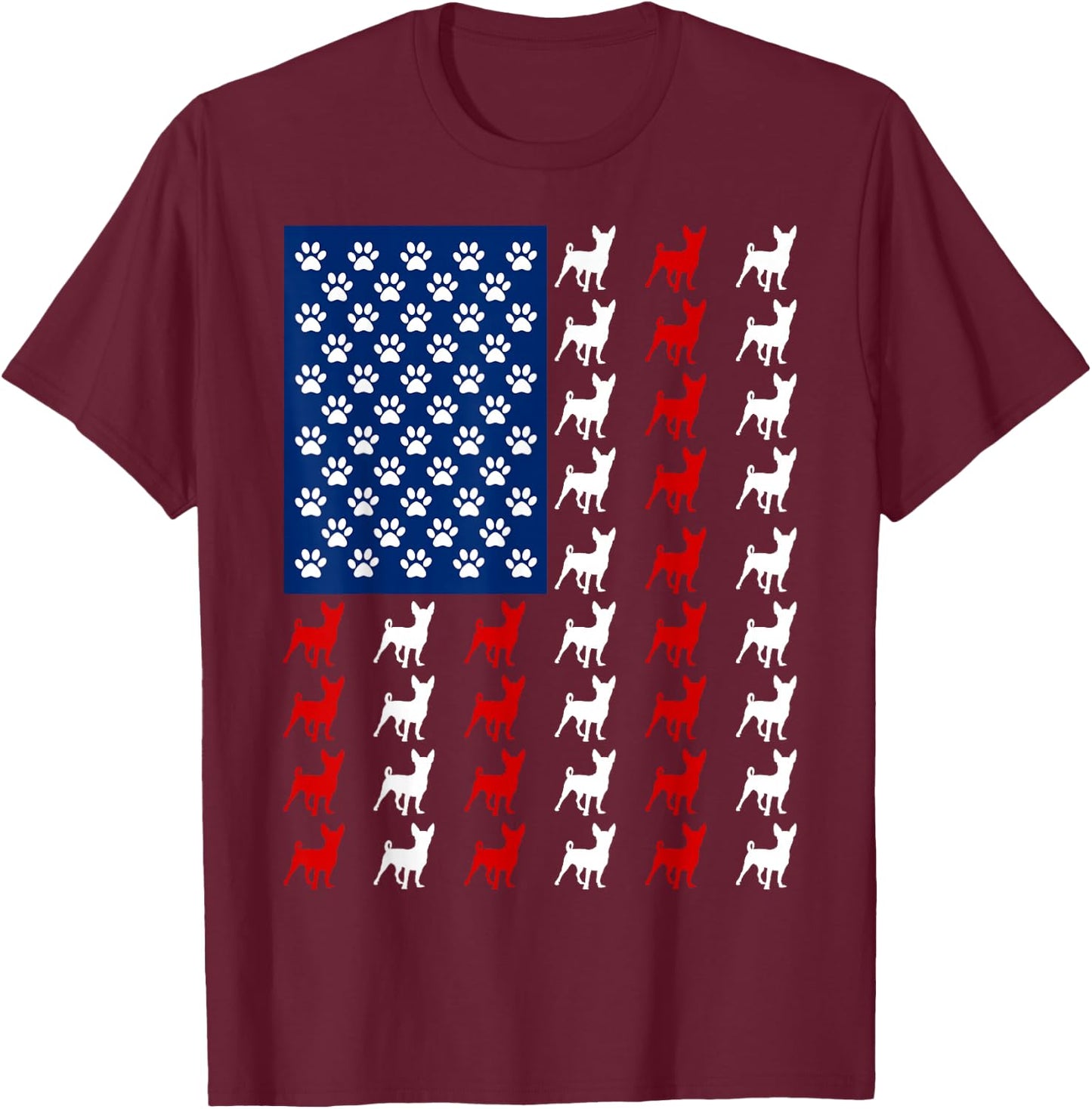 USA American Flag Chihuahua Lovers Fourth of July Patriotic T-Shirt - T-Shirt | Maroon