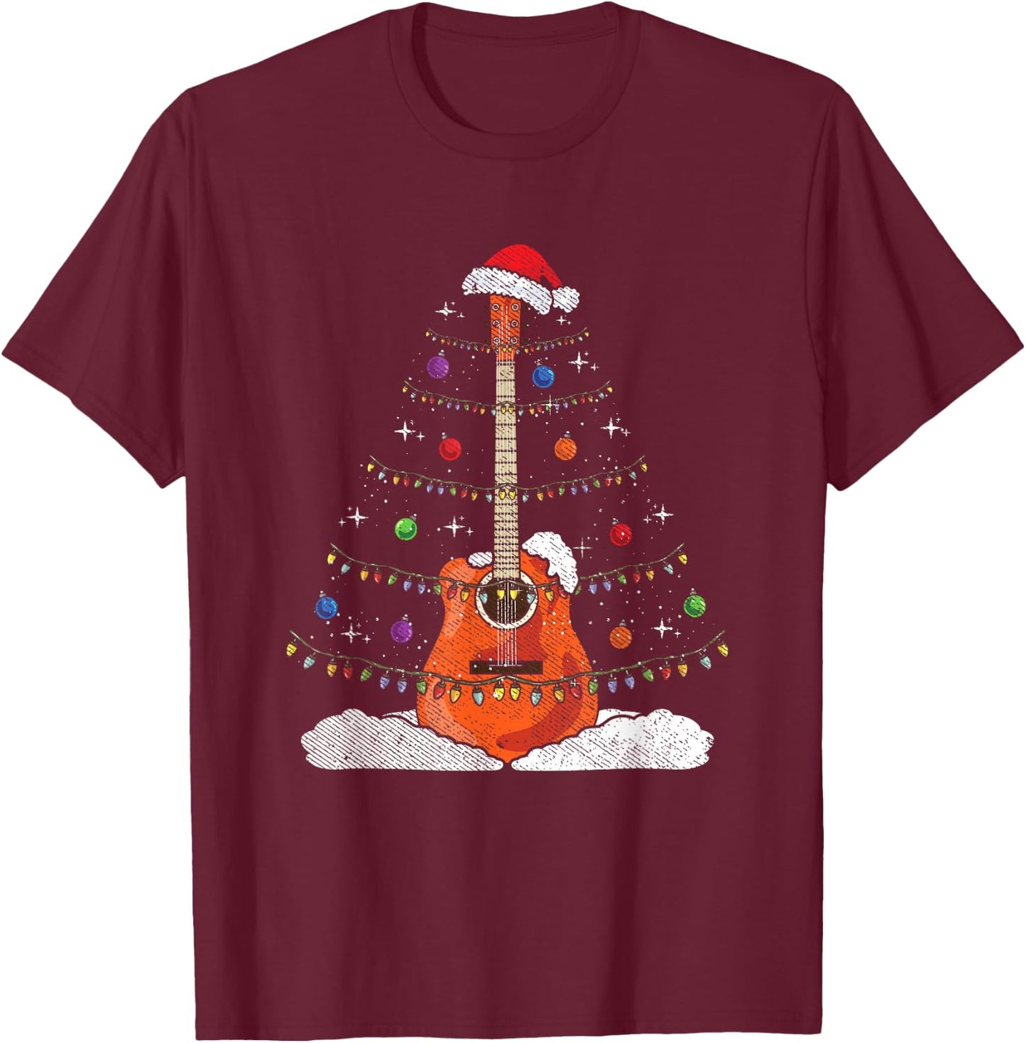 Christmas Guitar - Xmas Lights Guitarist T-Shirt - T-Shirt | Maroon