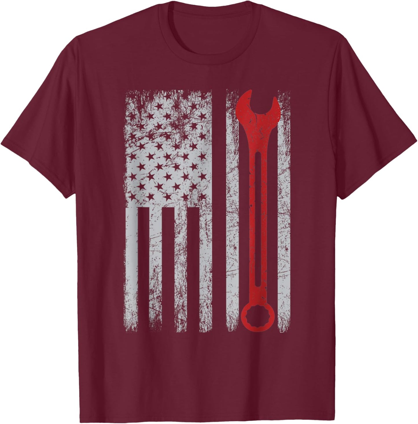 USA Flag Auto Repairman Car Mechanic Wrench Workshop Tools T-Shirt - T-Shirt | Maroon