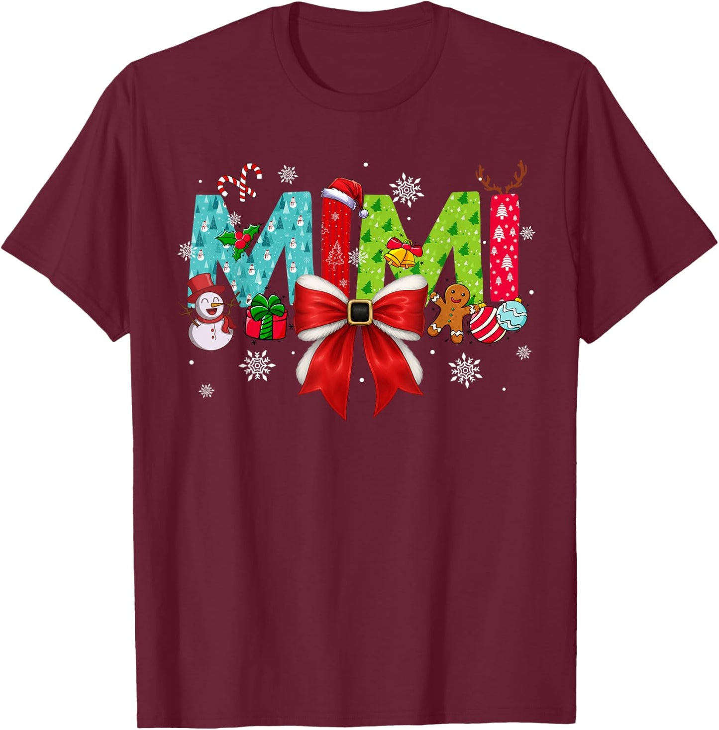 Christmas Mimi Coquette Bow Mimi Christmas T-Shirt - T-Shirt | Maroon