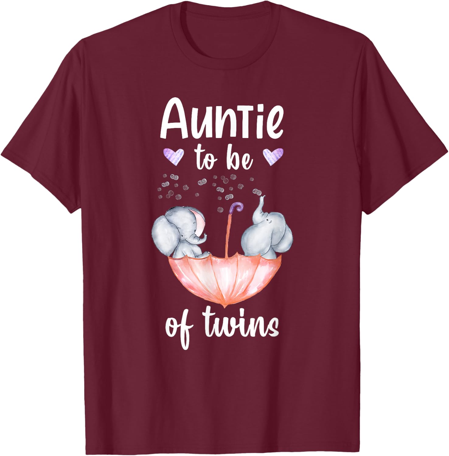 Auntie To Be Of Twins Baby Shower Elephant T-Shirt - T-Shirt | Maroon