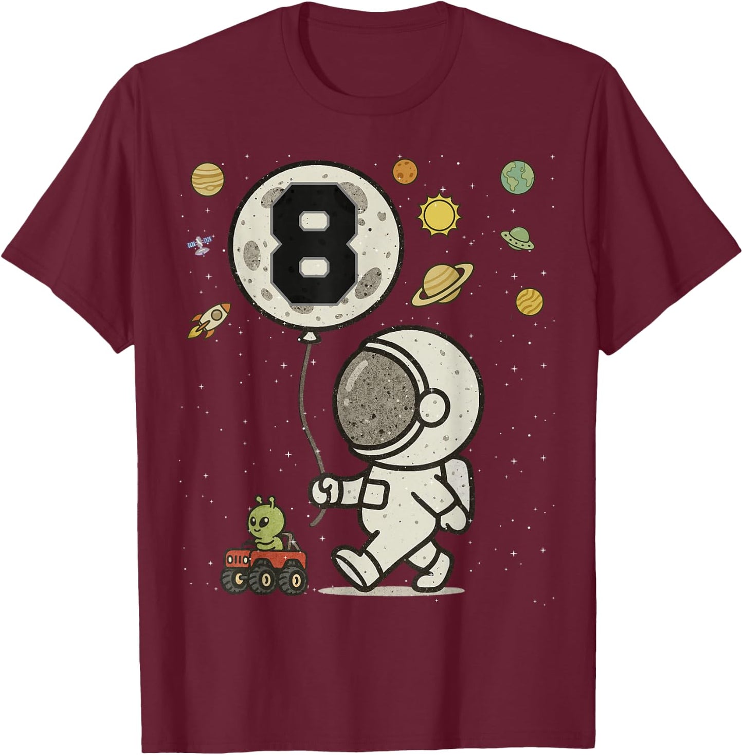 Astronaut 8 Year Old Space Birthday T-Shirt - T-Shirt | Maroon