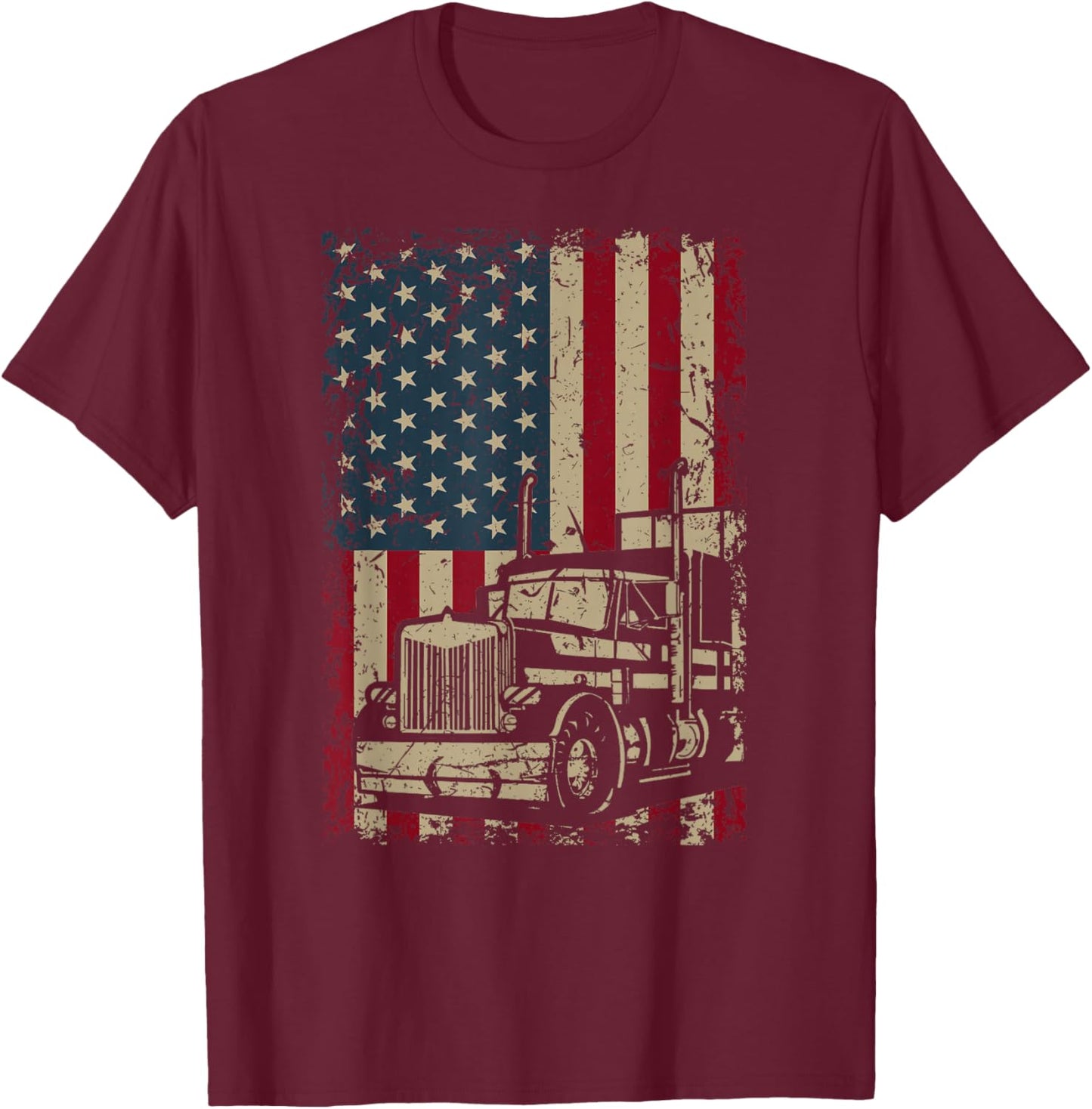 Truck Driver USA Flag Gift Patriotic Trucker T-Shirt - T-Shirt | Maroon