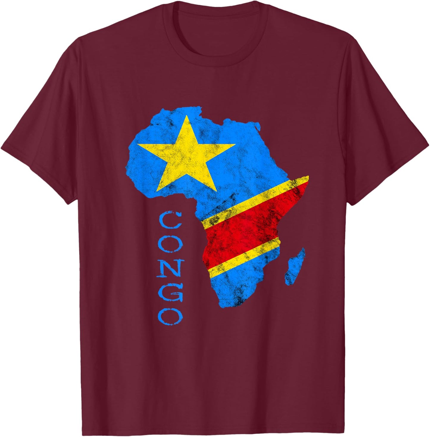 Congo Africa Map Congolese Flag African Roots DRC Pride T-Shirt - T-Shirt | Maroon