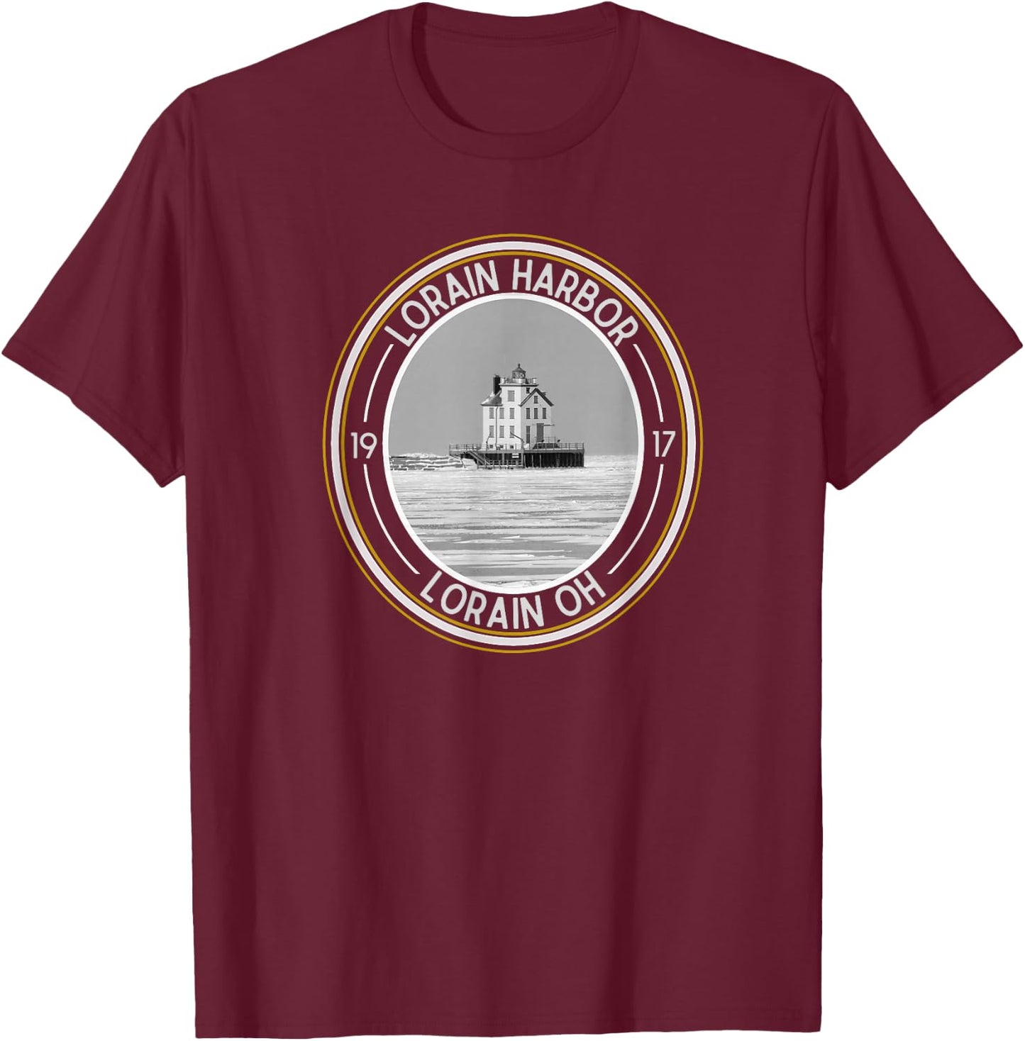 Lorain Harbor Lighthouse Ohio T-Shirt - T-Shirt | Maroon