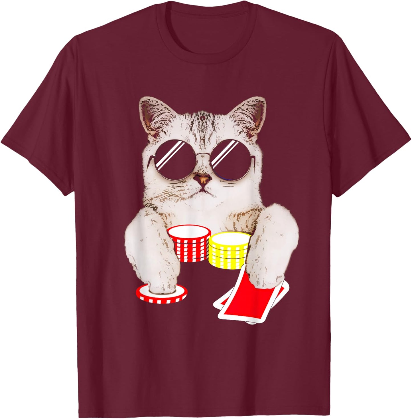 Texas Holdem Poker Cat T-Shirt - T-Shirt | Maroon