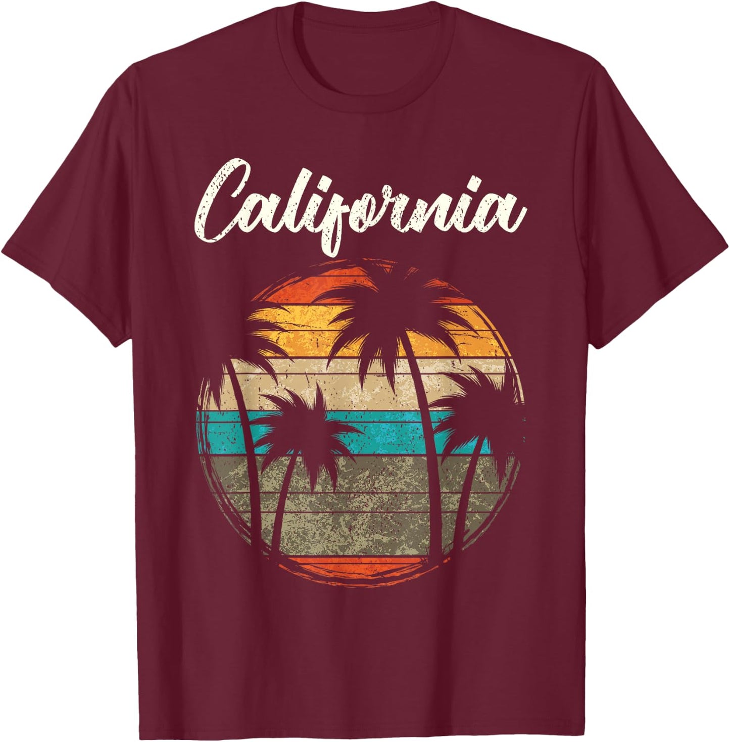 Retro Palm Trees California Small T-Shirt - T-Shirt | Maroon